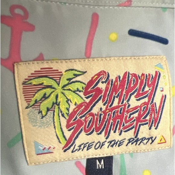 Mens Simply Southern Life Of The Party Button Shirt Beachy Jeep Dogs Turtles M - Picture 3 of 6